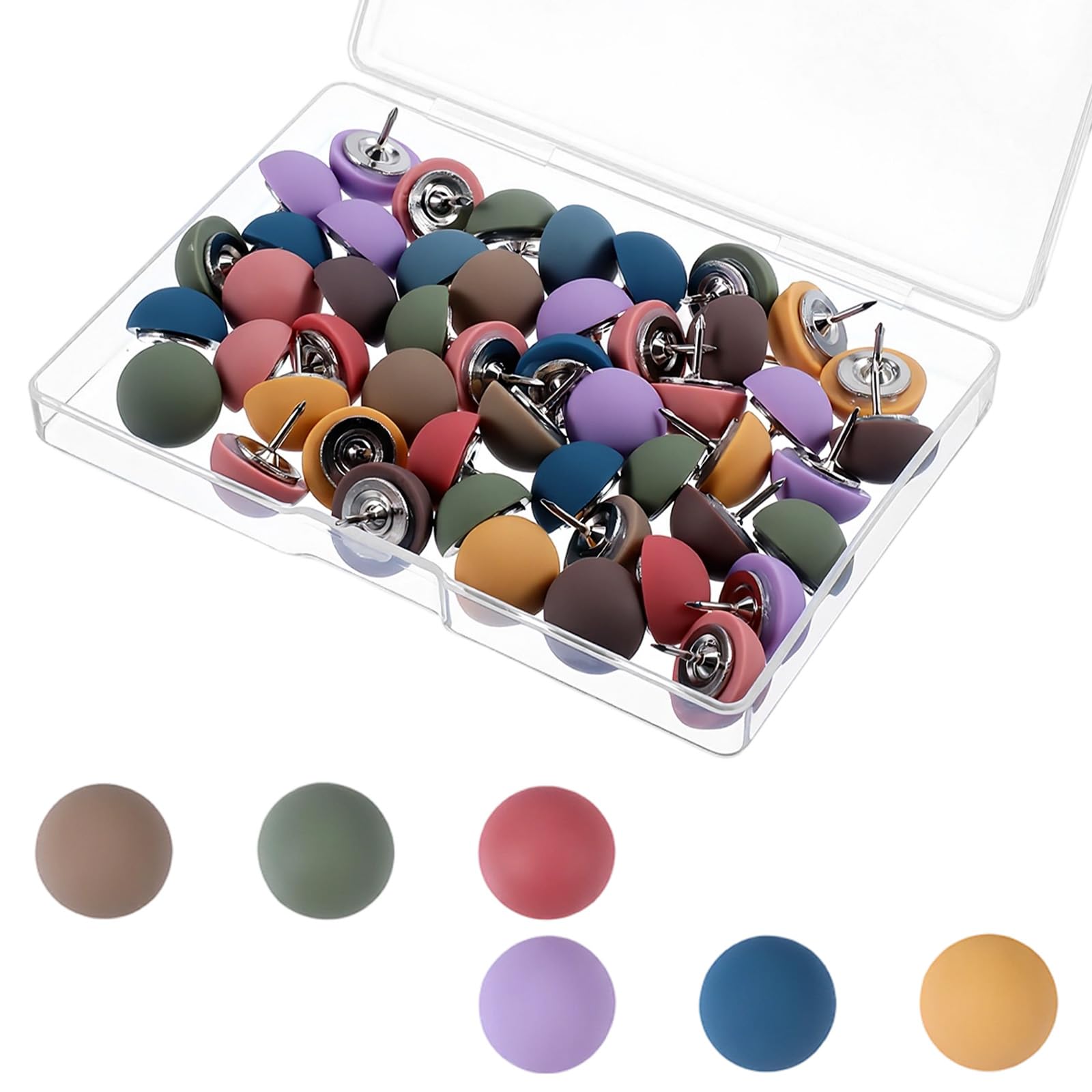 50 PCS Colorful Round Matte Push Pins, Cute Decorative Push Pins with Steel Point, Reusable Matte Map Pin Resin, Cute Thumb Tacks Pushpin for Cork Board, Bulletin Board & Home Office (Packed in Box)