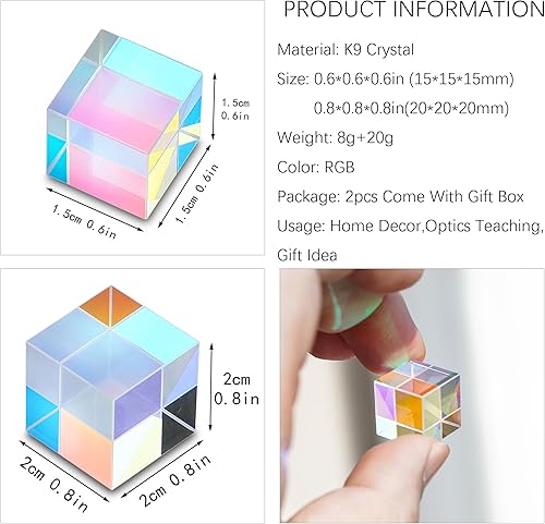 Miniatura 2 de Set 2 Optical Glass X-Cube Prism RGB Dispersion Prism for Physics Teaching,Photography Props (1.5cm,2cm)