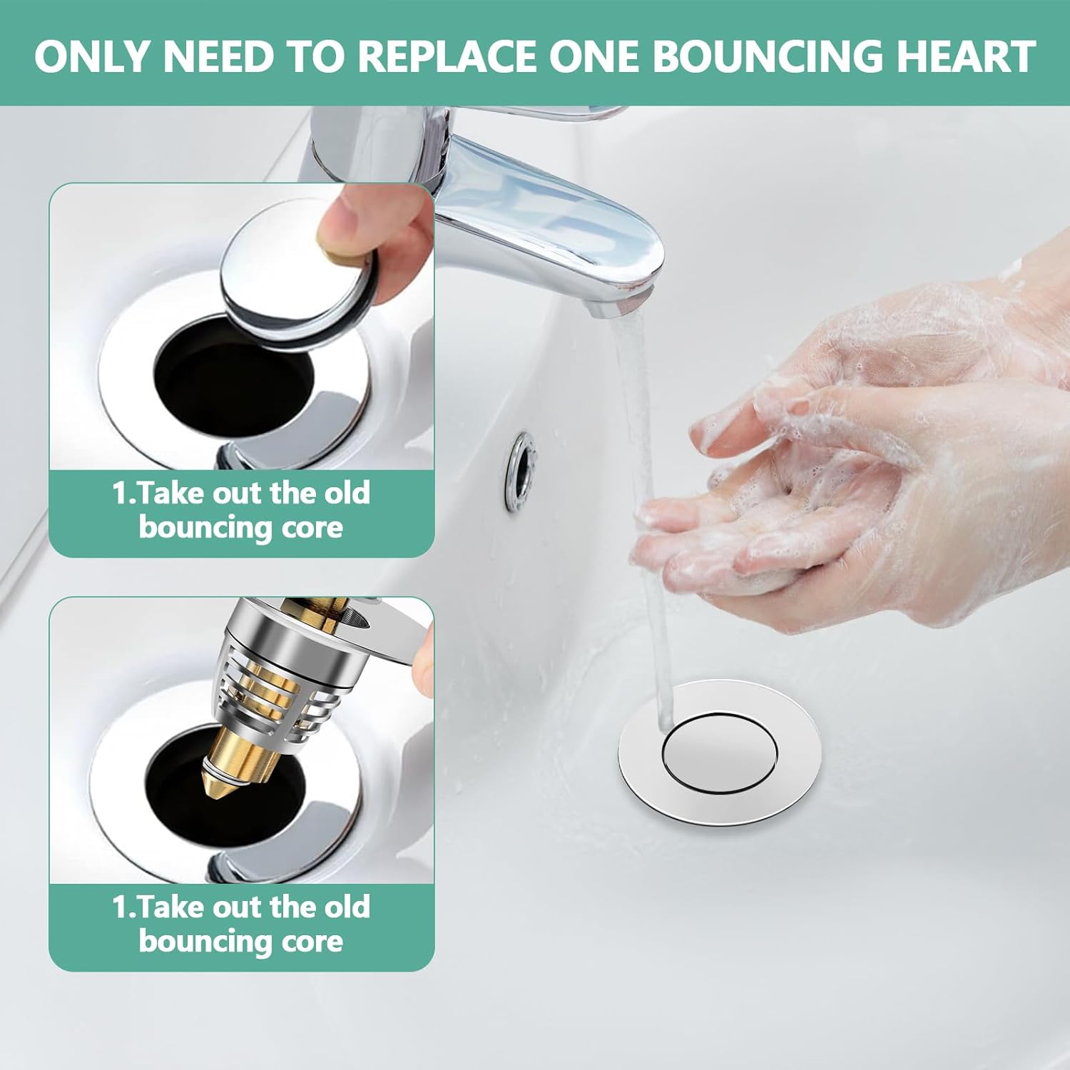 (2-Pack) Universal Bathroom Sink Stopper with Anti-Clog Basket Filter, Fit for 1.1"-1.6" Drain Holes, Sink Pop Up Stopper, Washbasin Drain Stopper, Tool-Free Installation