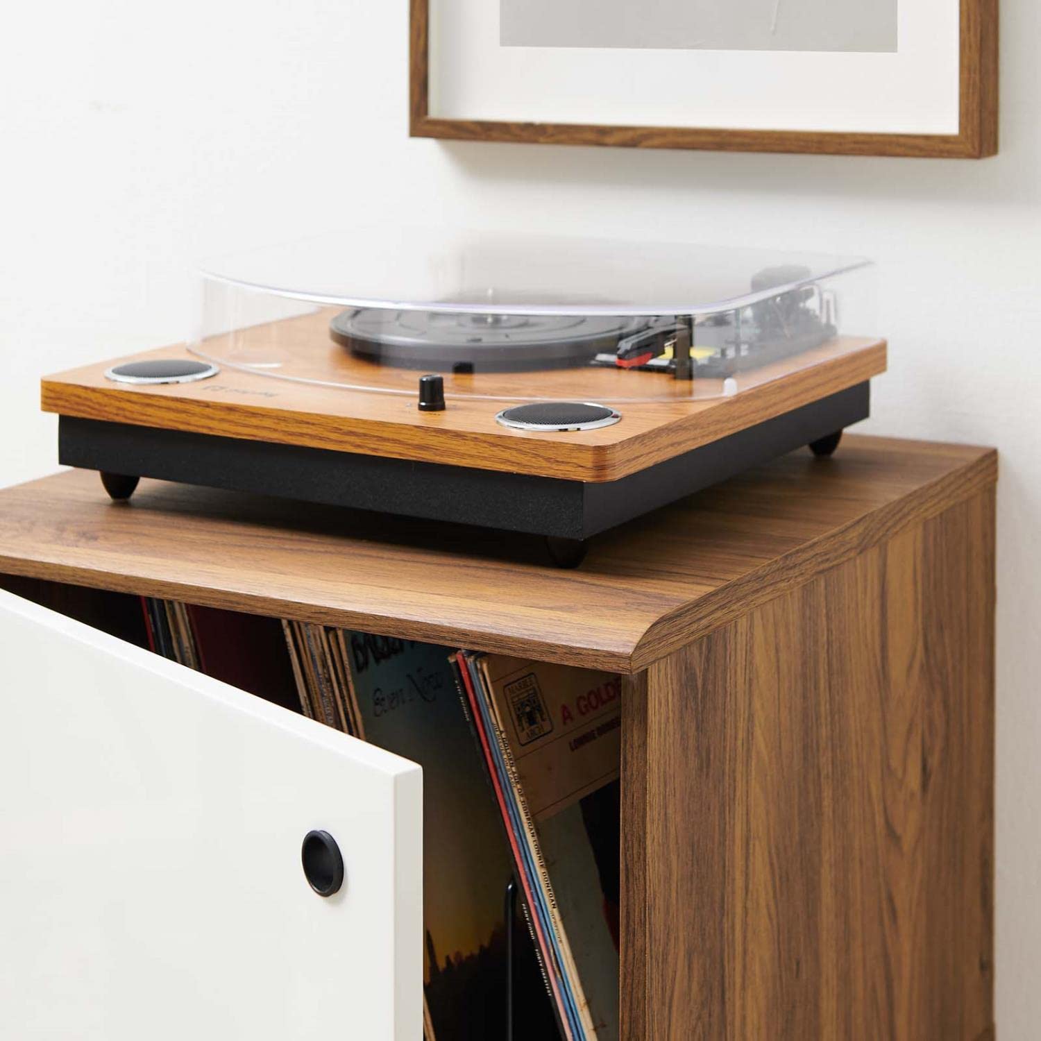 Modway EEI-4260-WAL-WHI Envision - Soporte para discos de vinilo, color blanco nogal