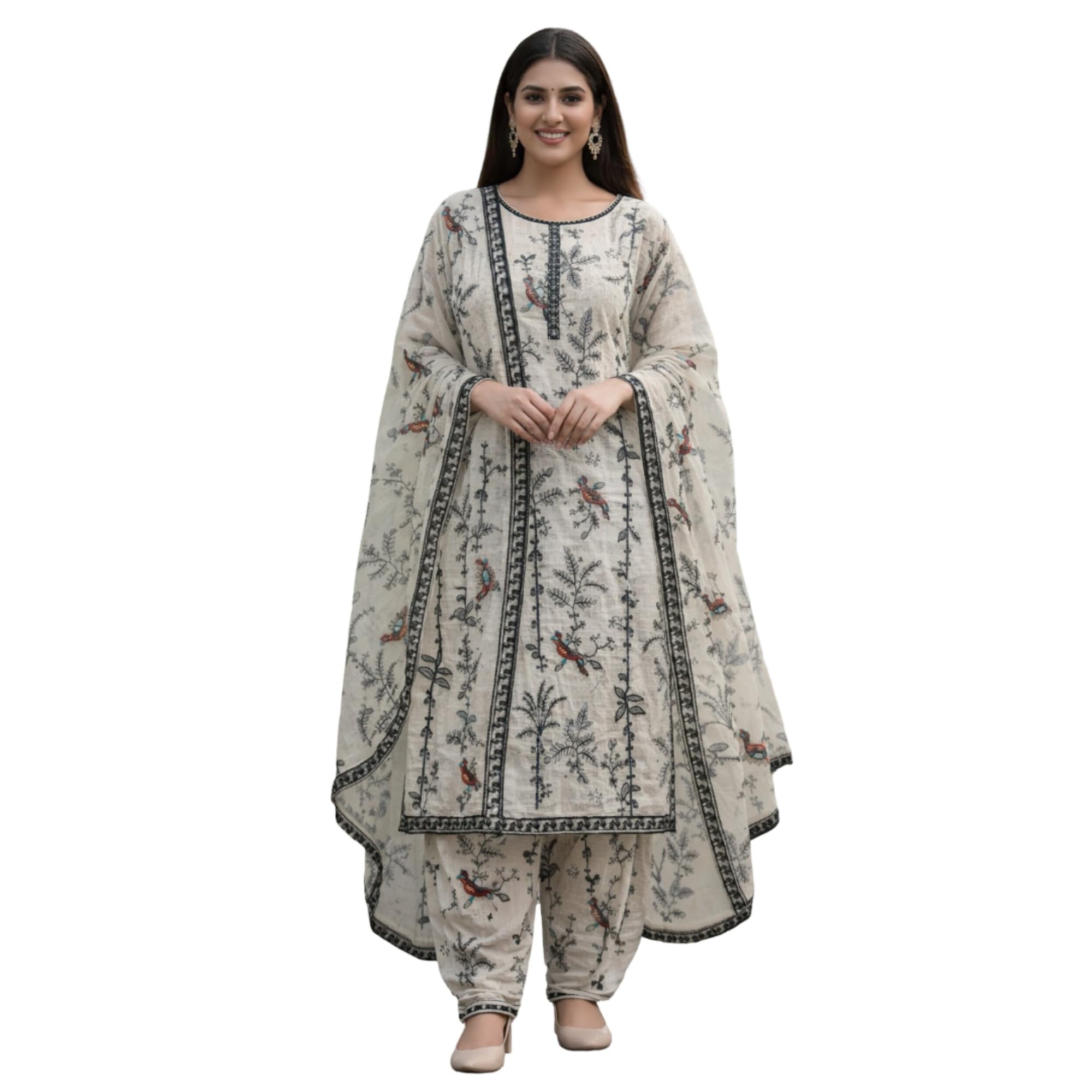 Women’s Ethnic Cotton Doriya Thread Embroidered Unstitched Suit Material with Dupatta (Kurta Fabric, Salwar Fabric & Dupatta – 2.5 Meter Each)-image-26