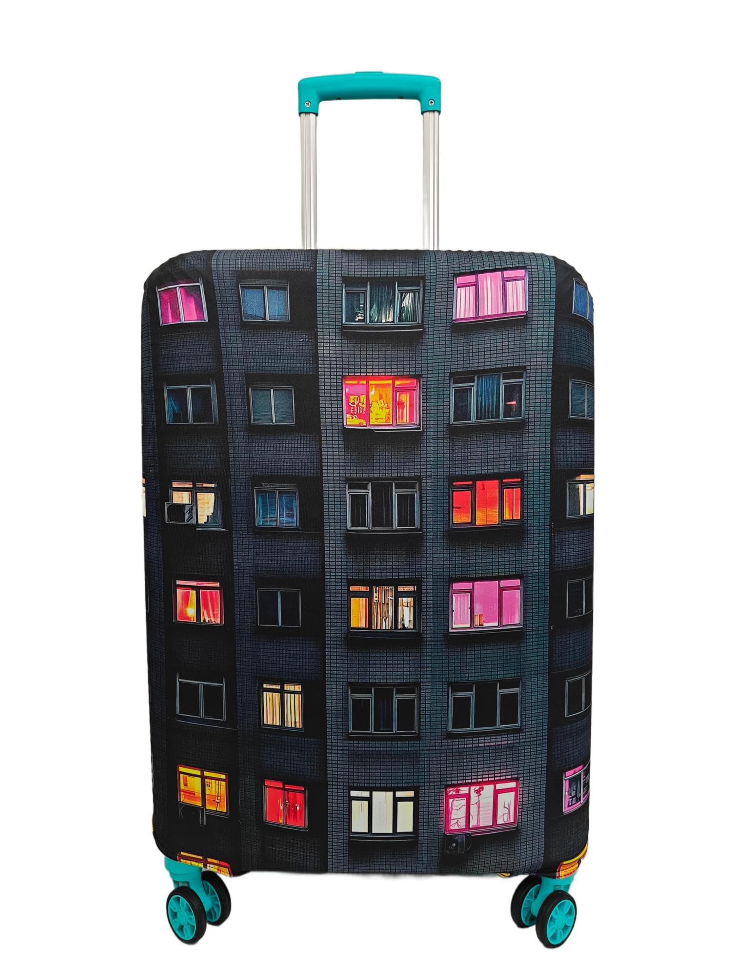 printed luggage cover for suitcase stretchable scratchproof trolley bag protector with velcro lock washable travel cover (only cover in product)-city lights_navy blue-m