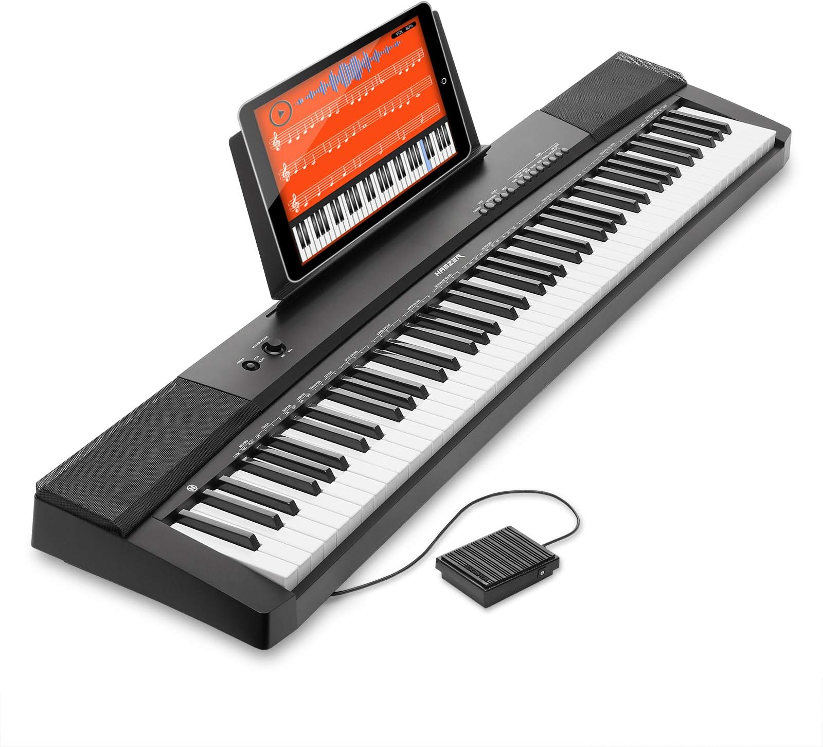 Hamzer 88 Key Digital Keyboard Piano - Full-Size, Semi-Weighted Keys - Portable Electronic Keyboard Piano with Built-In Speakers and Sustain Pedal