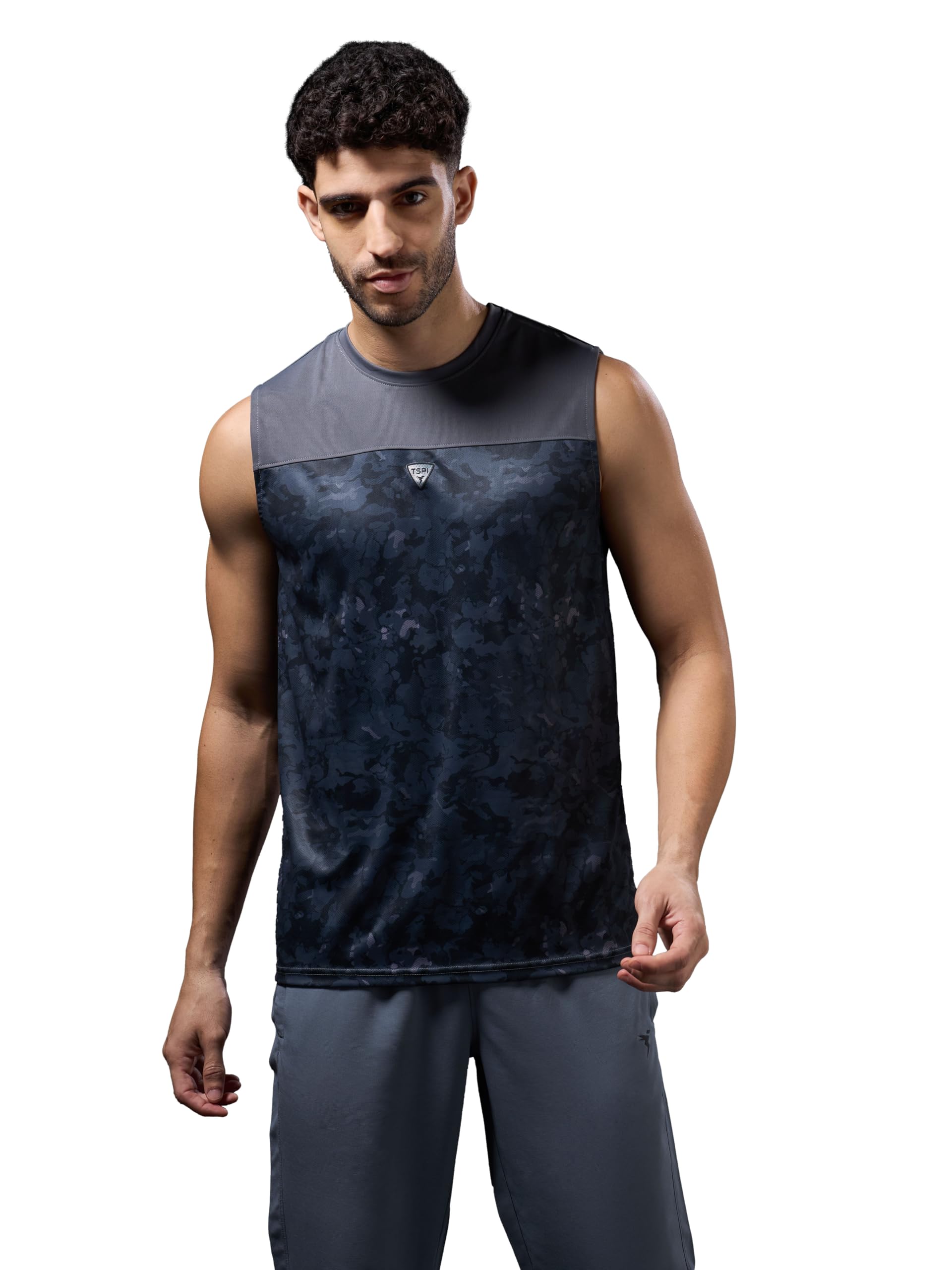 Men Polyester Slim Fit Crew Neck Printed Sleeveless Vest with Anti-Microbial, Odour Free for Gym, Workout and Sports-image-36