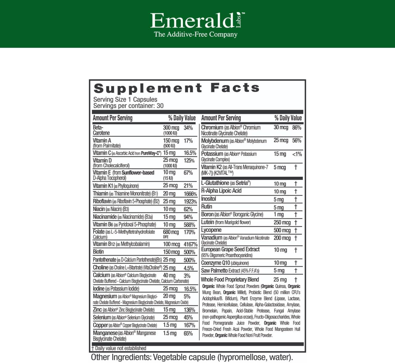 EMERALD LABS Men's 45+ 1-Daily Multi - Made with Saw Palmetto, Lycopene & More for Heart, Bone & Immune Support* - Gluten-Free - 30 Vegetable Capsules