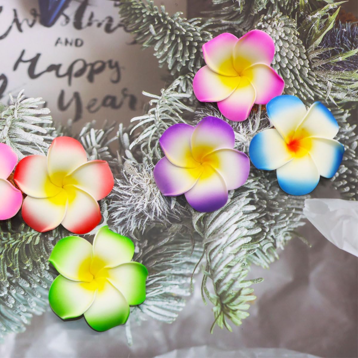 FZBNSRKO 100 Pcs Mixed Color 3.2 inch Hawaiian Foam Artificial Plumeria Rubra Hawaiian Flower Petals for Wedding Party Decoration