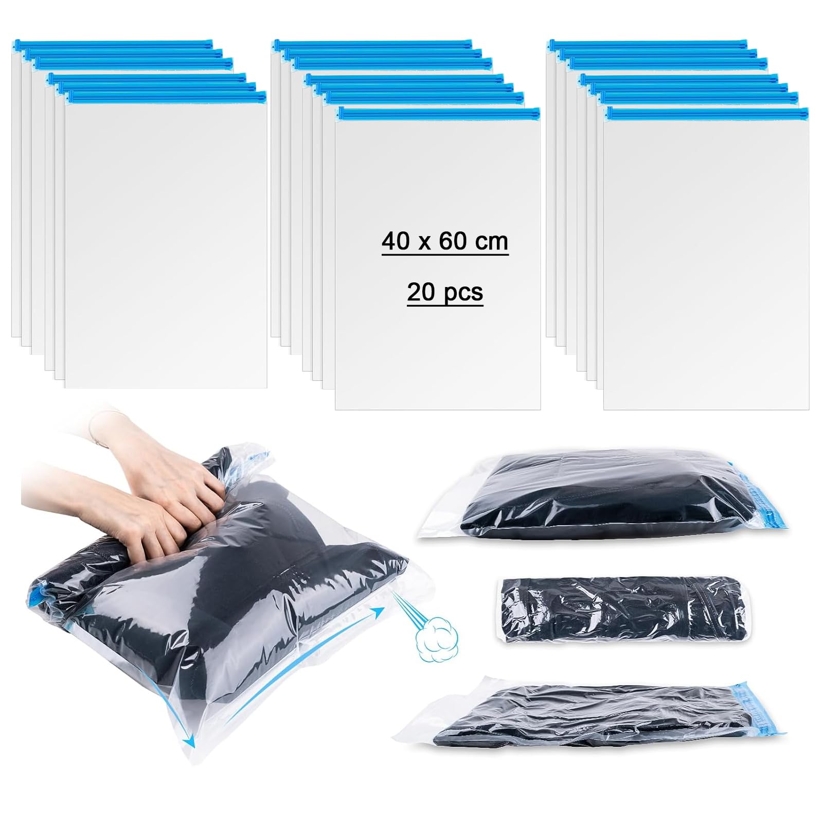 Sac de compression sous vide enroulable réutilisable sans pompe DBOO 40x60 cm lot de 20