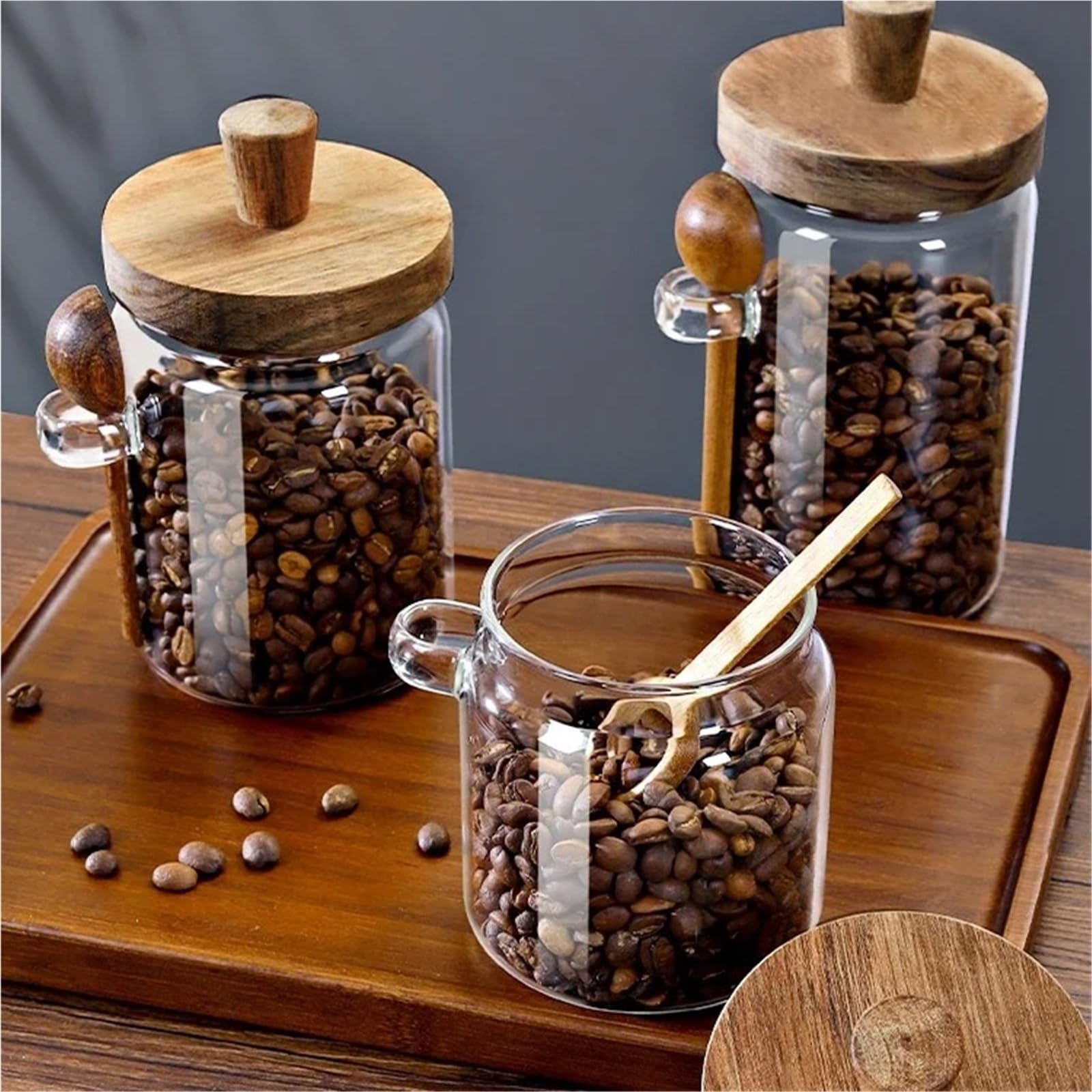 2 Stück Kaffeebohnen-Vorratsglas Mit Glasdichtung Und Löffel, Trockenobst, Küchenorganisatoren FüR TrockenfrüChte(9x15cm-900ml)