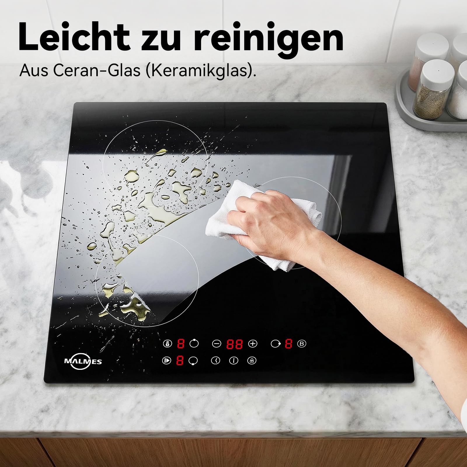3 Platten Induktionskochfeld 60 cm, 5500W Einbau Kochfeld Induktion | Power Booster Touch-Bedienung, 9 Leistungsstufen, Sicherheitsschloss, Touch-Bedienung, Zeitschaltuhr, D60355C1