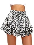 Women's Boho Ruffle Skirt Floral Tiered Mini Skirts with Shorts Underneath