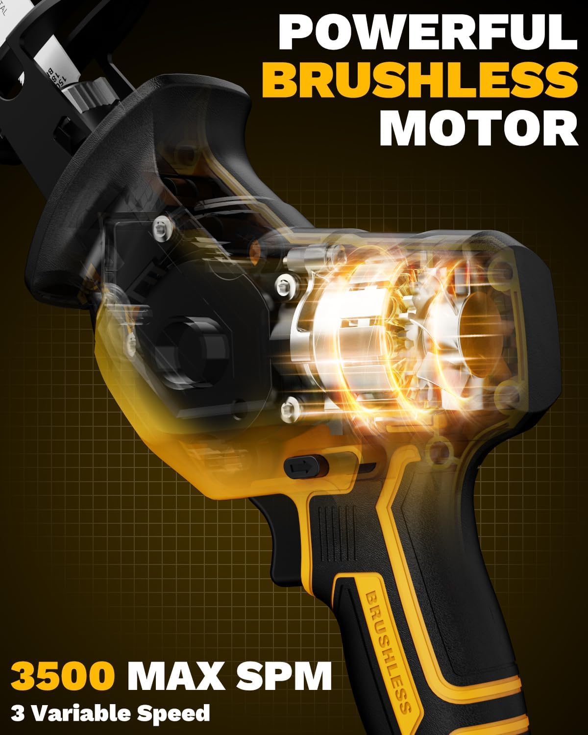 Cordless Reciprocating Saw for DeWalt 20V MAX Battery (No Battery), Brushless Motor, 0–3500 SPM 3-Speed Variable, Tool-Free Blade Change, LED Work Light, 4 Blades for Wood/Metal/PVC