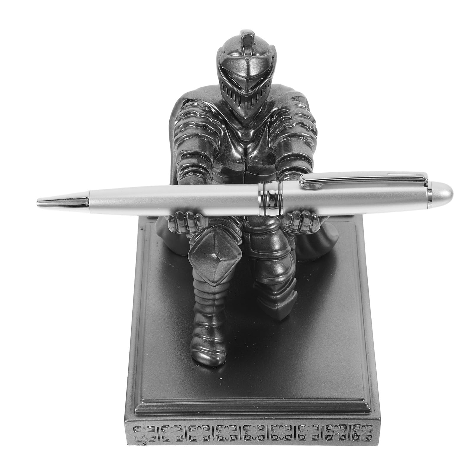 Hemobllo Eleganter aus Kunstharz und Edelstahl in Ritterform Vintage Stifthalter Multifunktionaler Organizer Silber für Schreibtischdekoration und Bürozubehör