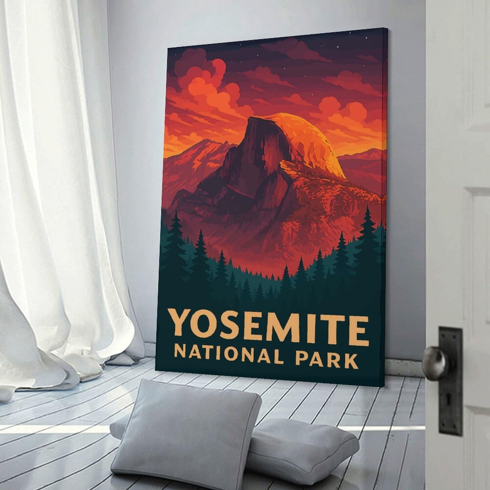 Junmoney Frame-Style-24 Yosemite National Park Poster – Half Dome Sunset Mountain Landscape Wall Art Decorative Canvas Print, 08X12inch(20X30cm), For Home, Office, Studio Or Guest Room, Versatile Wall Decor For Many Rooms
