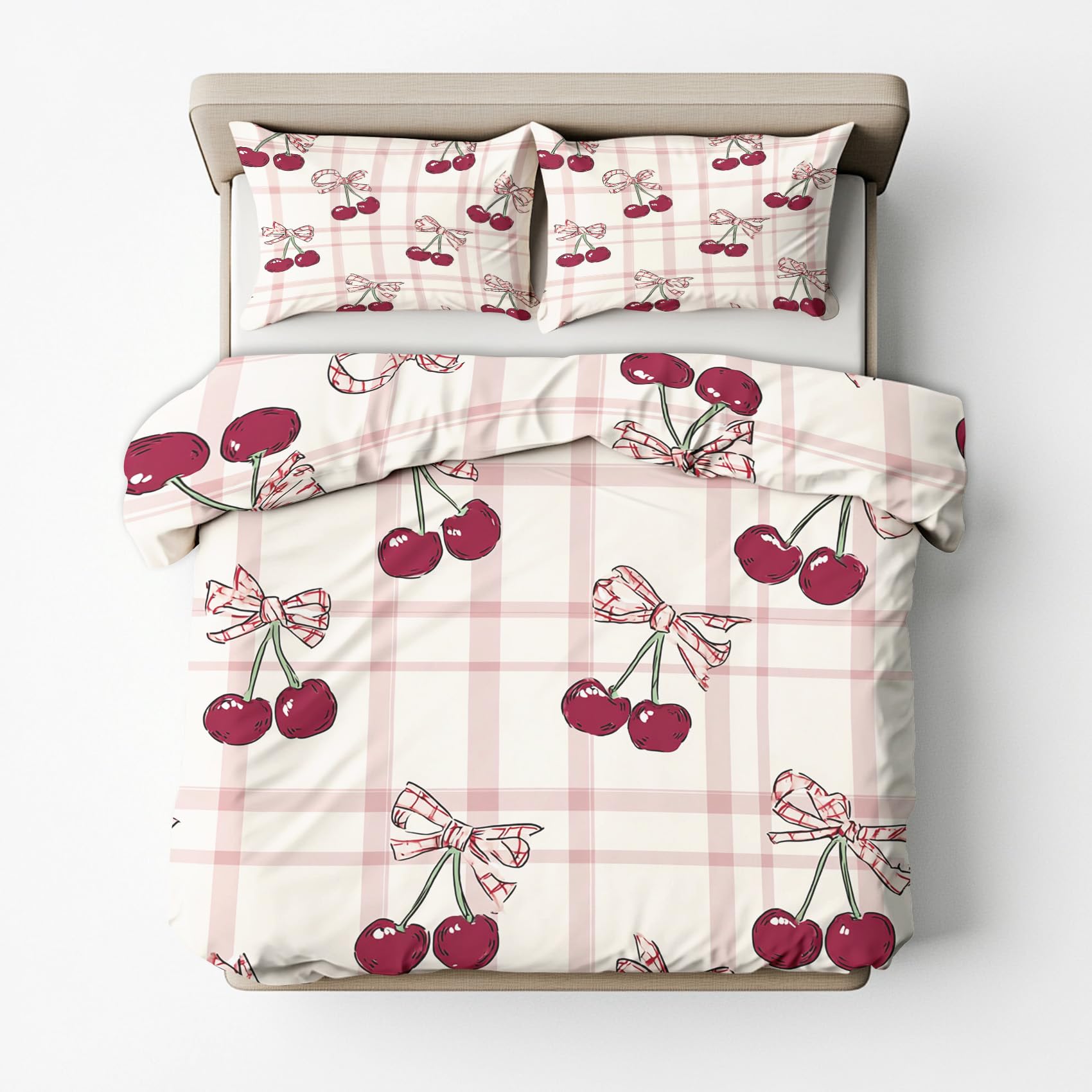 Parure de lit 240x260 avec fermeture éclair housse couette 2 personnes fille fruit cerise