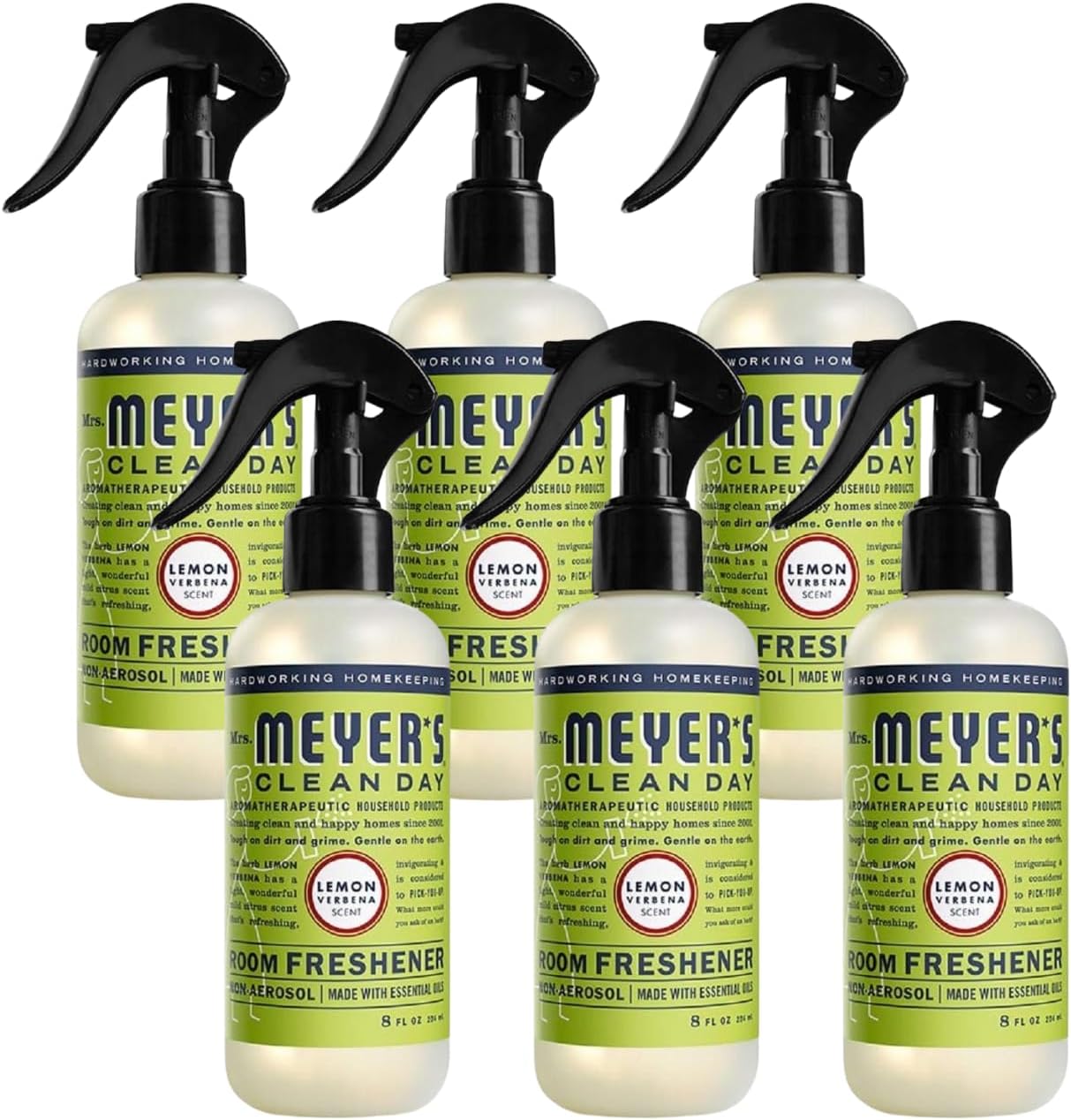 MRS. MEYER'S CLEAN DAY Room Freshener Spray, Lemon Verbena Scent, Instant & Refreshing Fragrance Made with Essential Oils, 8 fl oz Spray Bottle (Pack of 6)