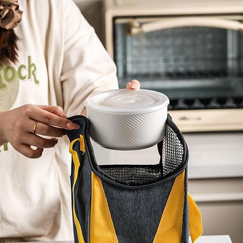 Miniatura 6 de Cuencos de cerámica con tapas recipientes de almacenamiento de alimentos aptos para microondas de 20 onzas para sopa, ensalada, cereales, sobras,