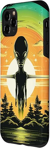 Vista 26 de iPhone 14 Pro Max Cute Green Alien Head UFO Space Face Alien Case