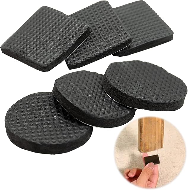 60 Pcs Furniture Feet Pads, Non-Slip Rubber Furniture Pads, Self Adhesive Table Chair Leg Floor Protectors, Round Square Rubber Feet for Chair Legs, Tiled, Carpet, Hardwood Floor Protectors - Black