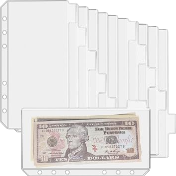 UMSICHT 12PCS A6 Binder Pockets with No Zippers, Zipless Budget Envelopes with Index Bits Design, A6 Binder Pouch for 6 Ring Binder, Money Folder Organizer,Clear PVC Savings Challenges Envelopes,12PCS