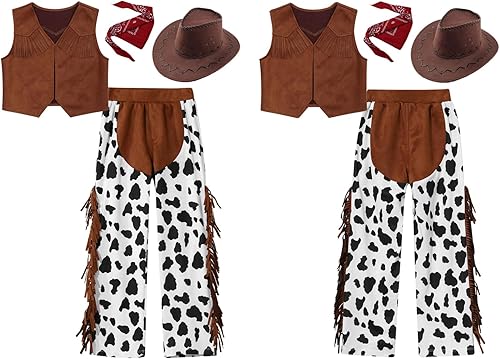Miniatura 7 de Disfraz de vaquera para niñas, disfraz de vaquero de Helloween Western con borlas y pantalones con sombrero