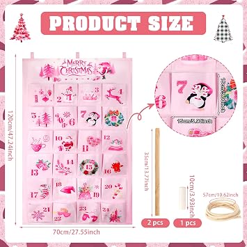 HOWAF Pink Christmas Advent Calendar 2025 (Countdown to Christmas) for Teen Girls and Women Gift, 24 Days Fabric Christmas Countdown Calendar with 24 Pockets for Xmas Holiday Home Wall Decoration