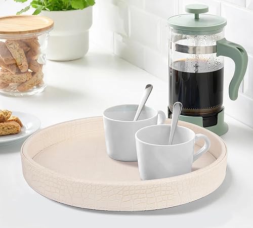 Miniatura 9 de HofferRuffer Bandeja redonda de piel sintética, bandeja decorativa de piel de cocodrilo vegano, bandeja de alimentos para almacenamiento de bebidas,