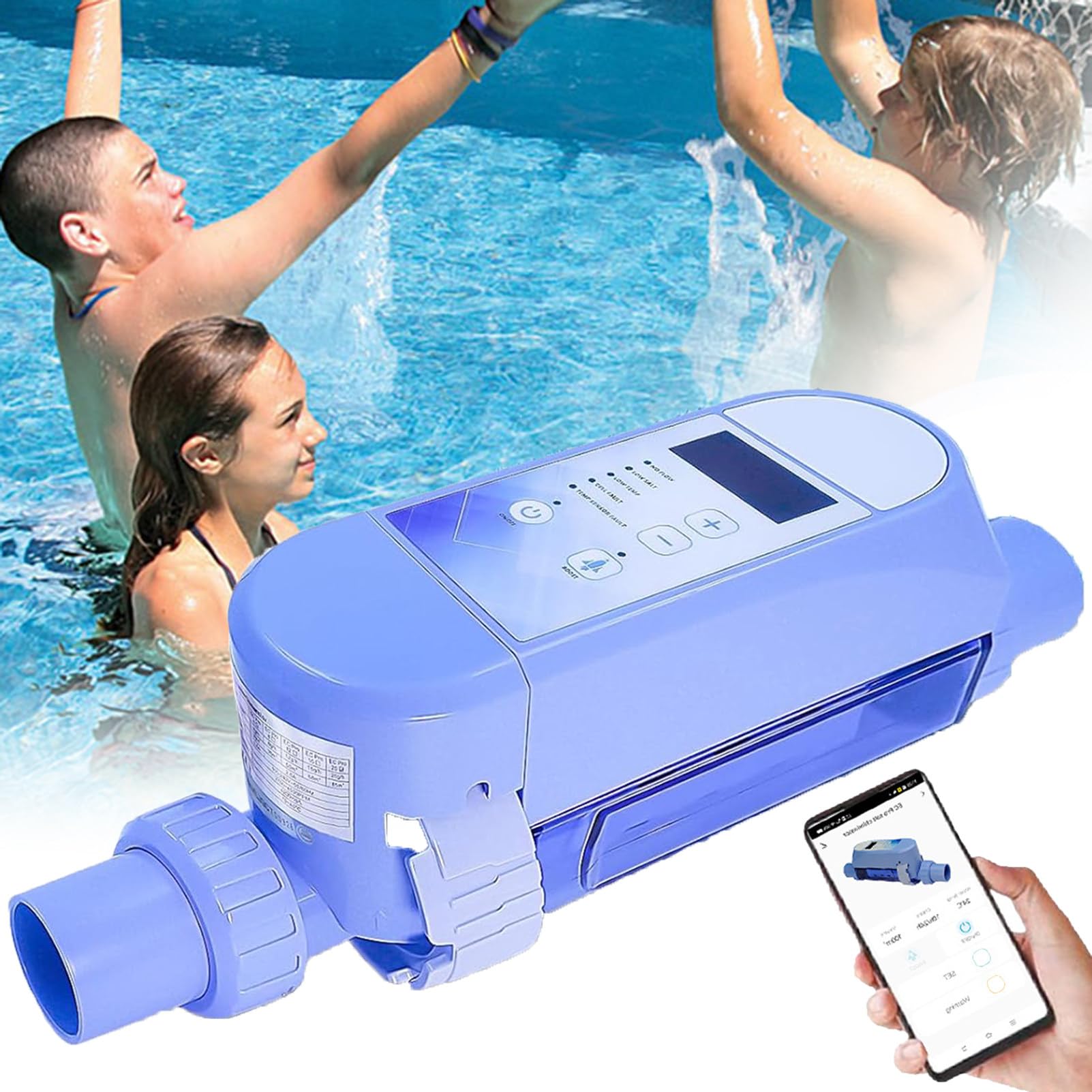 Clorador Inteligente Para Piscinas De Agua Salada, Generador De Cloro Salino (Hasta 16 000 Galones), Sistemas Para Piscinas De Agua Salada, Control Remoto Por Wi-Fi Y AplicacióN Para Nadar,35M³/8g/h