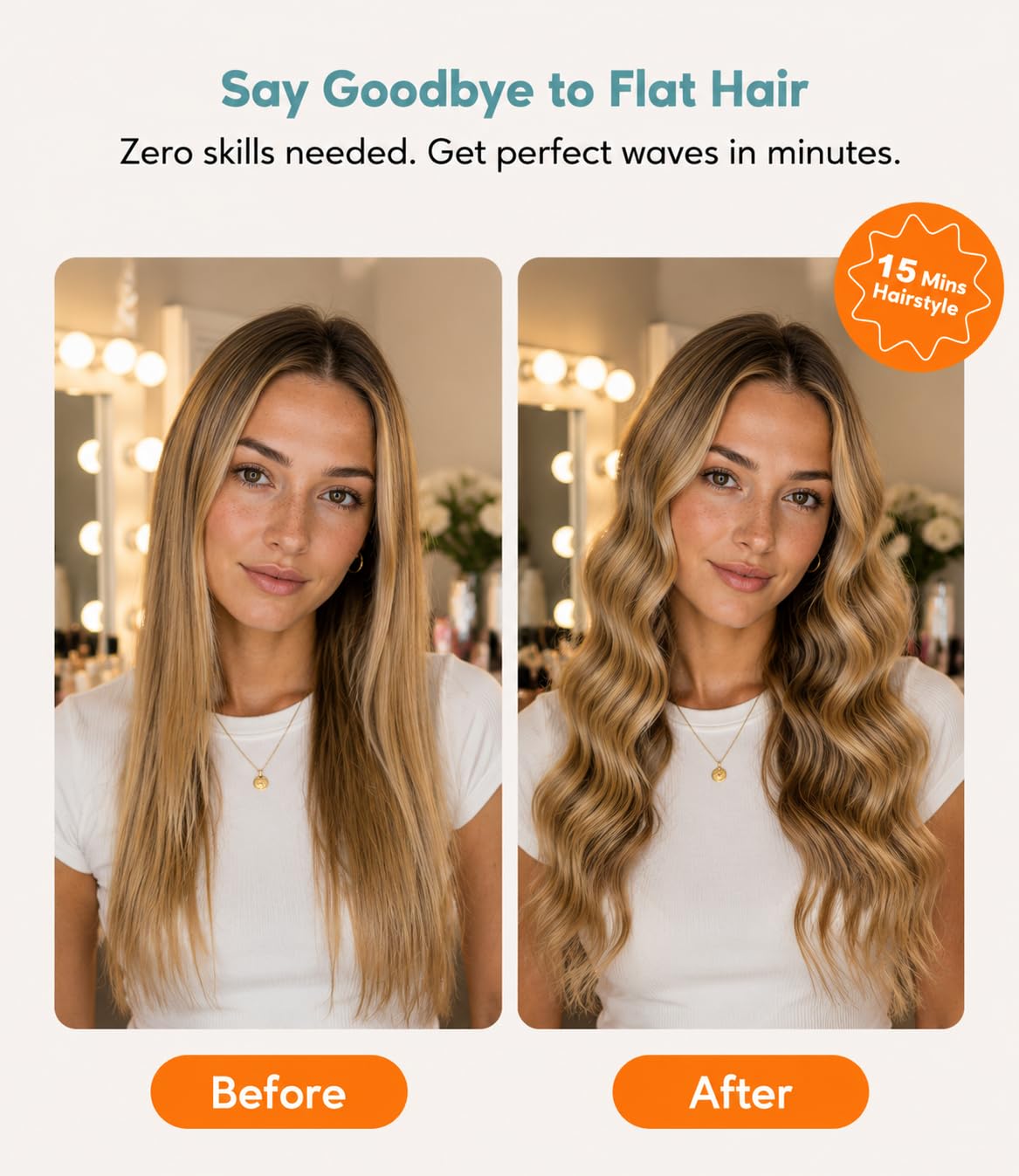 Ondulador de cabello Farery de 25 mm – Rizador de ondas profundas con tecnología iónica, tres tubos con calor uniforme y cable giratorio 360° para crear ondas playeras de forma segura y sencilla.