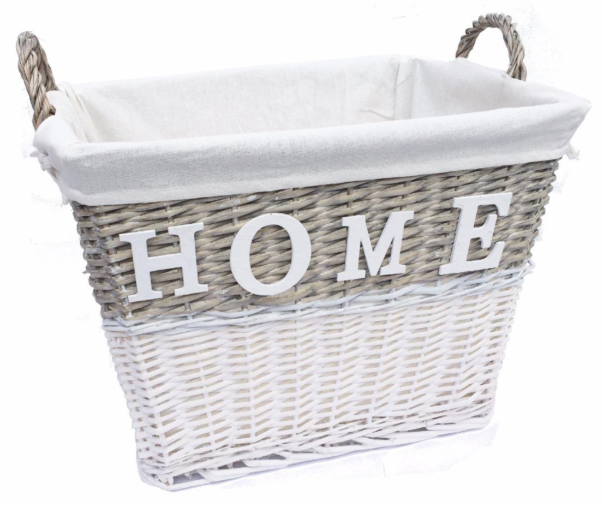 Topfurnishing White Shabby Chic Wicker Storage Log Hamper Laundry Basket With Handles (Small 33X24x28cm)