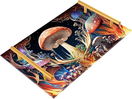 Magic Mushrooms - Bandeja de tocador colorida rectangular de acrílico para baño, bandejas para servir para centros de mesa, decoración moderna del