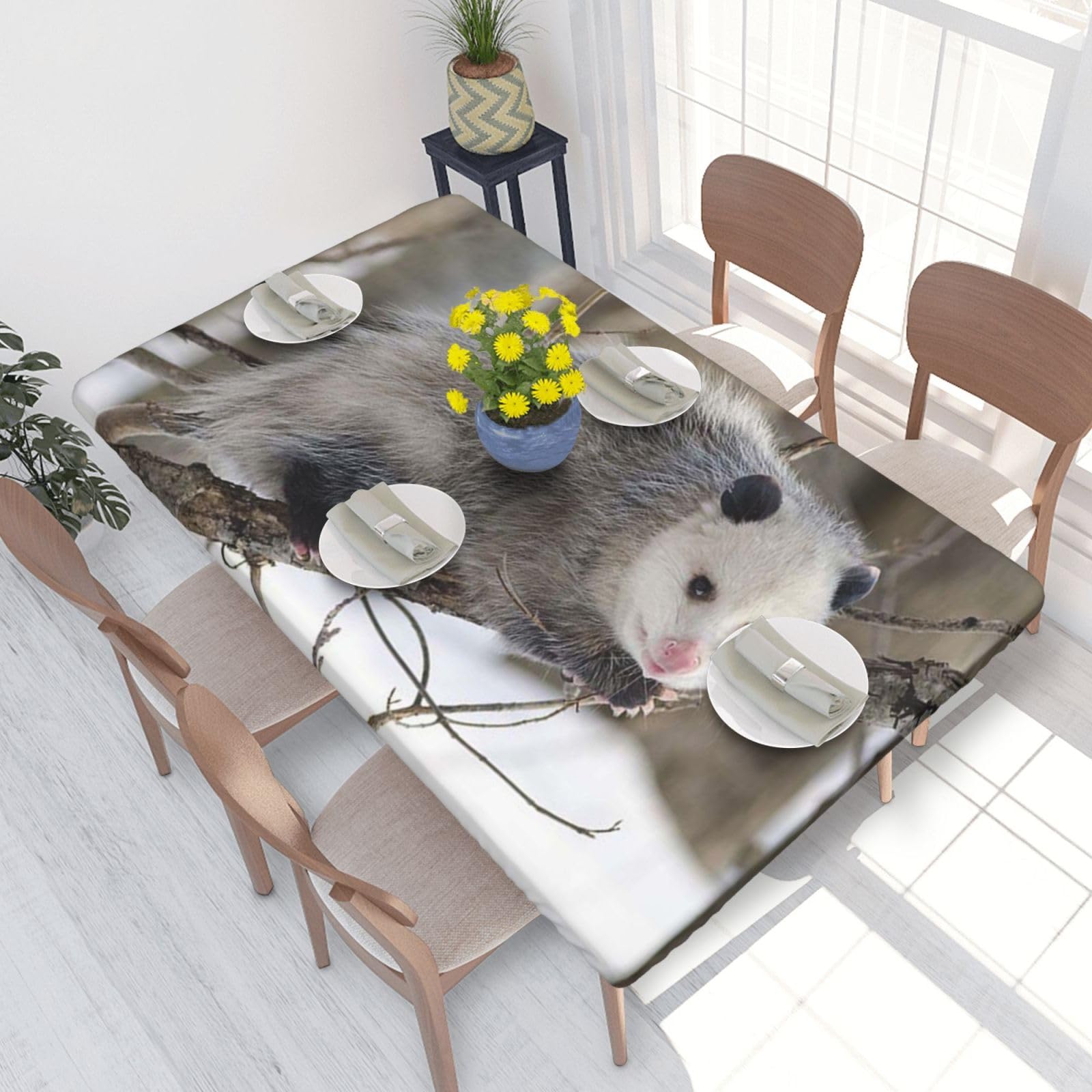BNVSADC Opossum In Snow Printed 4FT Tablecloth 122x76 CM Polyester Kitchen Water Resistant Table Cloth Dining Table Decoration Table Covers