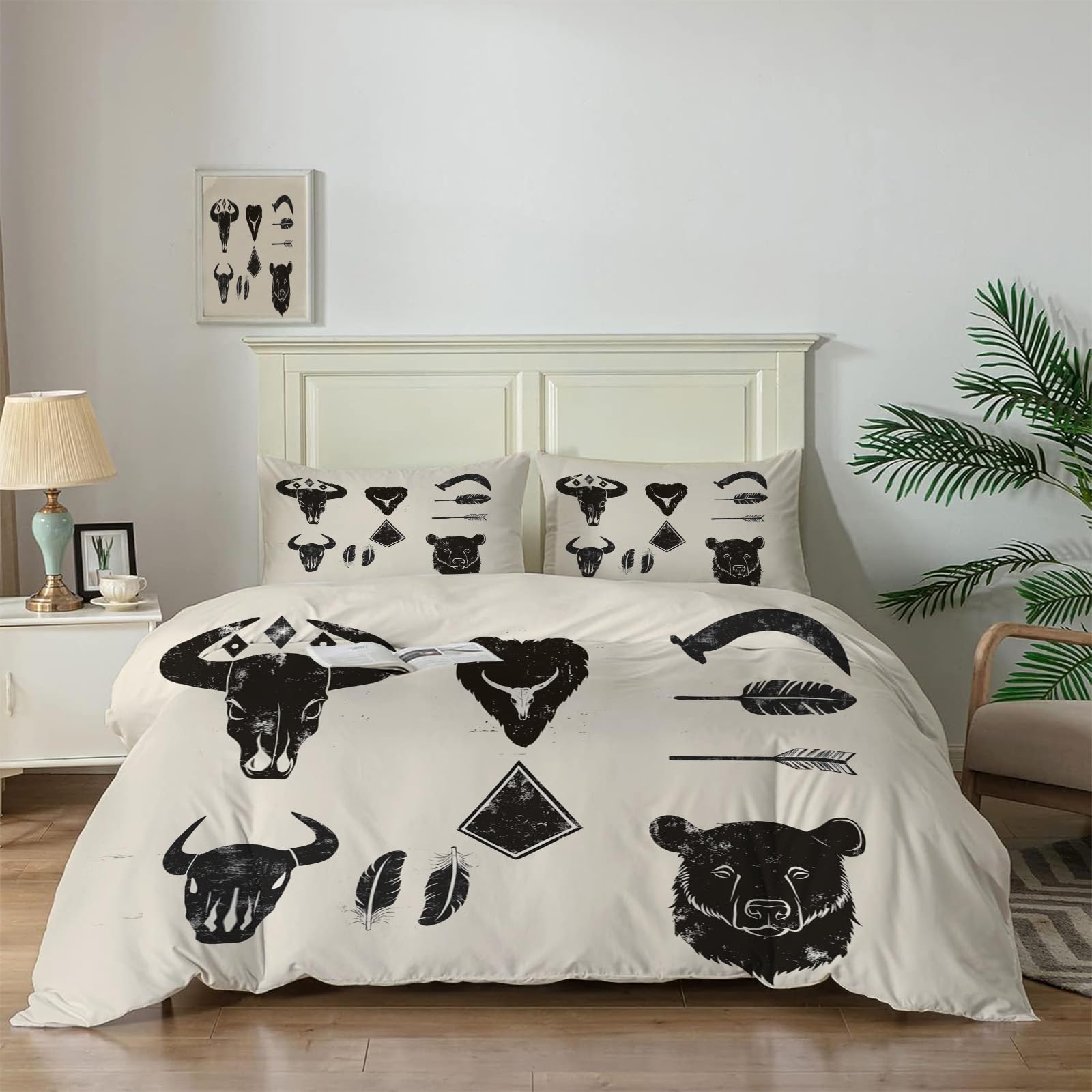 Housse de couette imprimée taureau pour une décoration de chambre style chalet western