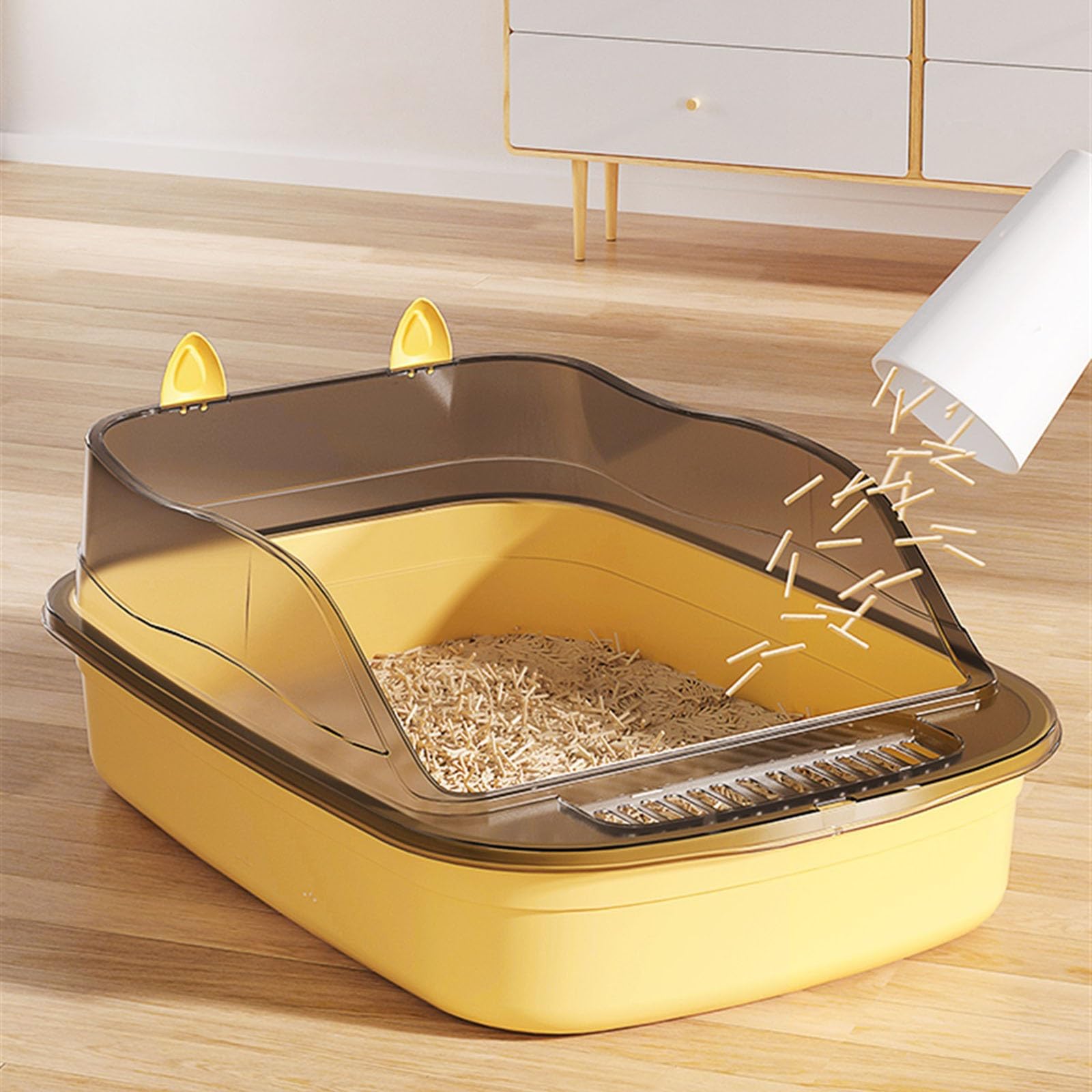 Solo para perros y gatos Arenero para gatos - for con bordes altos, gran arenero for, for interior, accesorios for el aseo de animales, antiadherente, fácil de limpiar para interiores (amarillo)