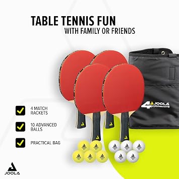 JOOLA Table Tennis Set, 4 Bats, Balls and Carry Bag, Multiple Designs