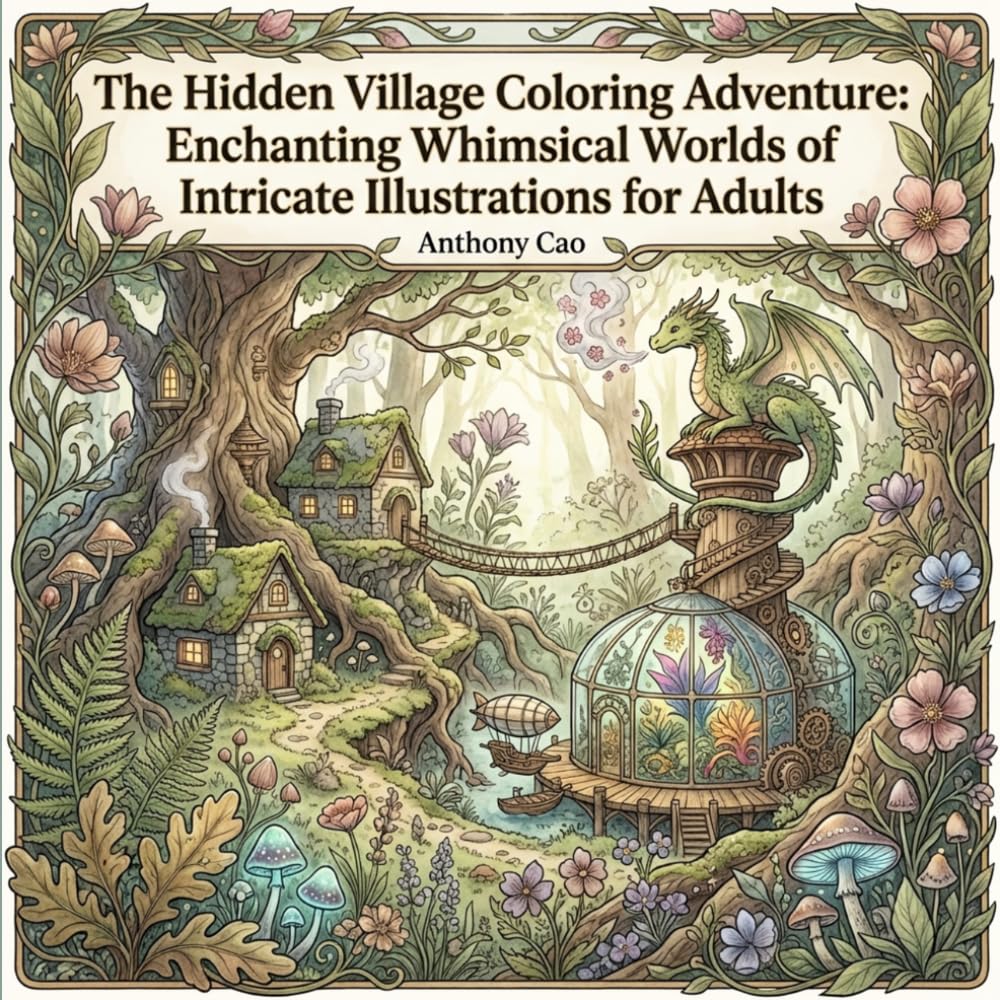 The Hidden Village Coloring Adventure: Enchanting Whimsical Worlds of Intricate Illustrations for Adults: Explore Magical Greenhouses, Tiny Forest ... and Steampunk Landscapes in Detailed Line Art