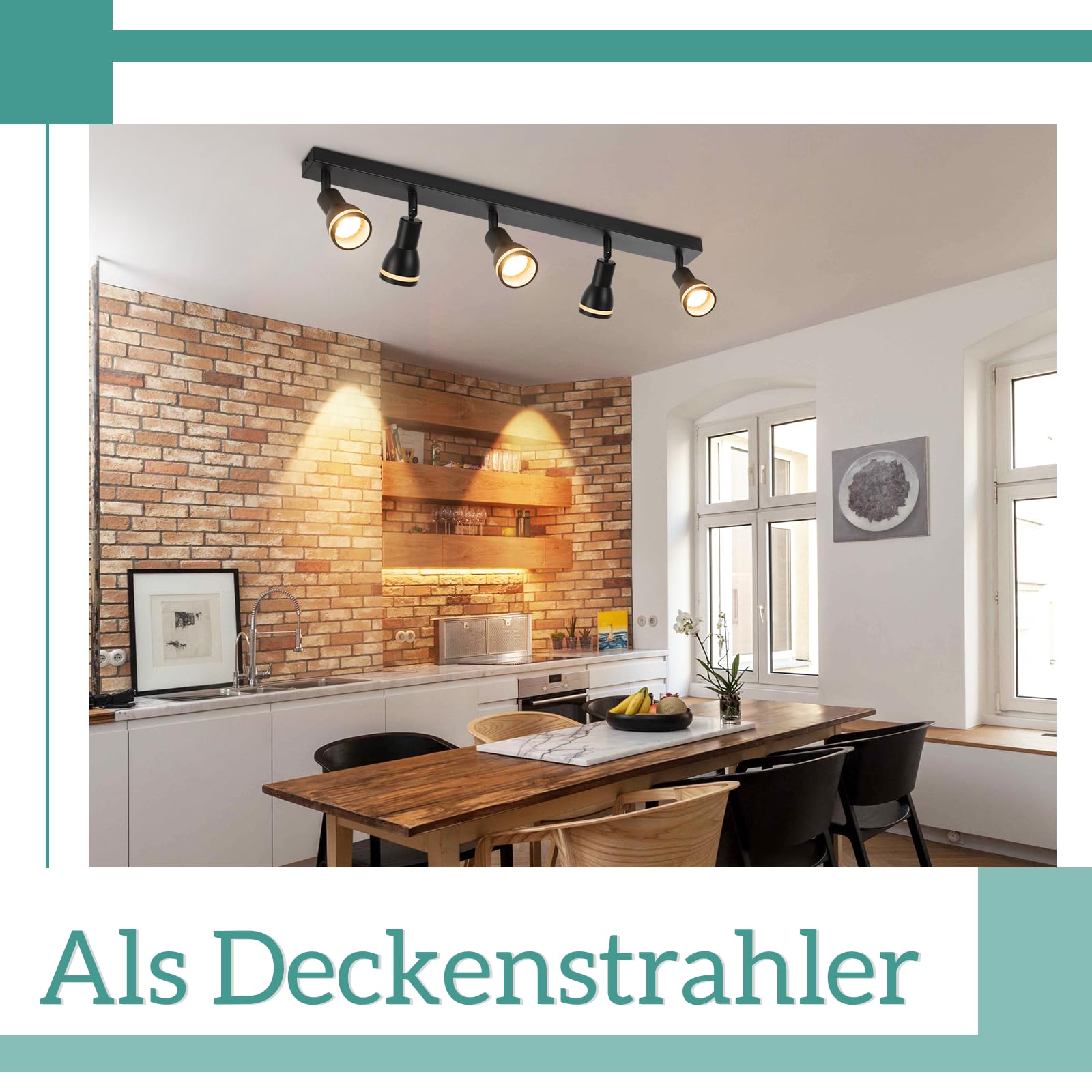 Deckenstrahler 5 Flammig Schwarz GU10 Deckenlampe für Wohnzimmer Schwenkbar | LED Deckenleuchte Metall Deckenspot 187° drehbar Modern Spotlight für Wohnzimmer Küche Büro, Ohne Leuchtmittel
