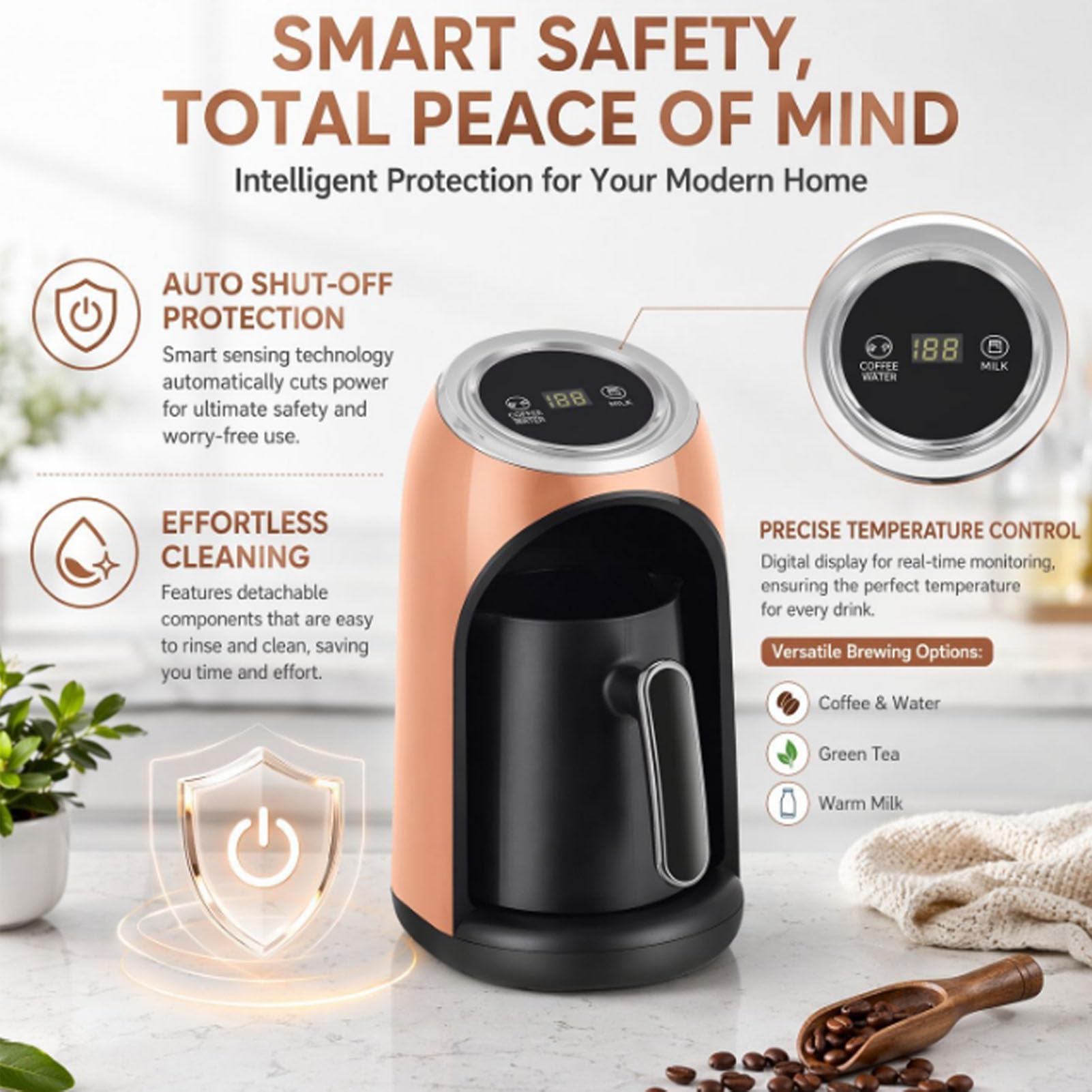 Luocute Caffettiera Turca da 600 Ml con Riscaldamento Rapido da 600 W