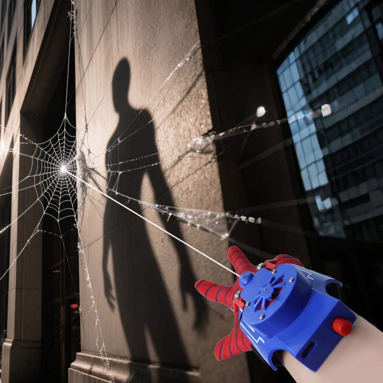 Spider Web Shooters, Web Launcher with Gloves, Realistic Web-Slinging Action Safe and Fun Superhero Toy for Men and Kids - Blue