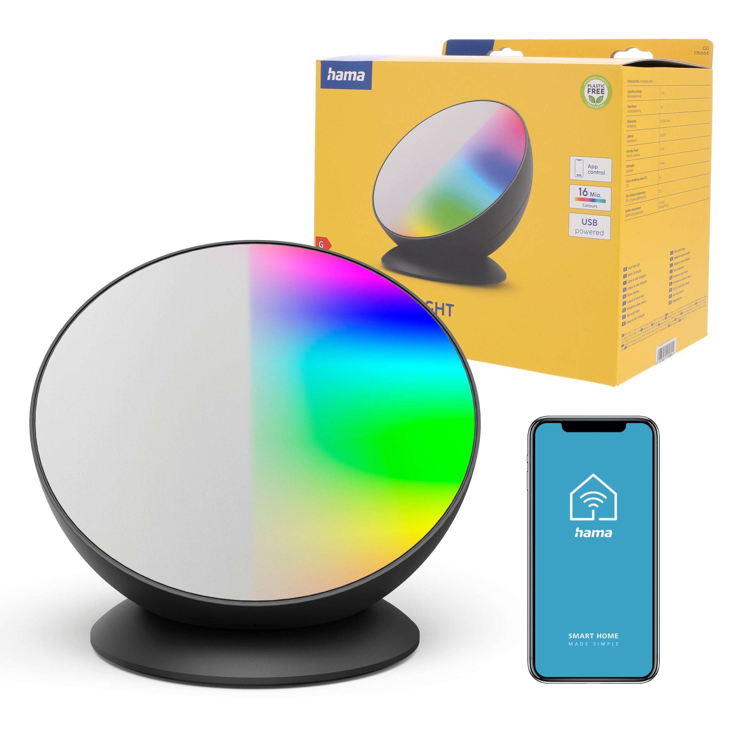Hama Black Smart Led Table Lamp, Wifi, Rgbw, Dimmable