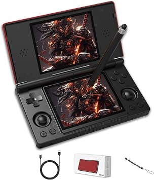 RG DS Retro Games Console with Capacitive Stylus Retro Handheld Game Console,Android 14,Foldable 4 inch Dual-Screen Handheld Games Consoles,2.4+5G WIFI&Bluetooth 4.2,4000mAh BatteryBlack and Red