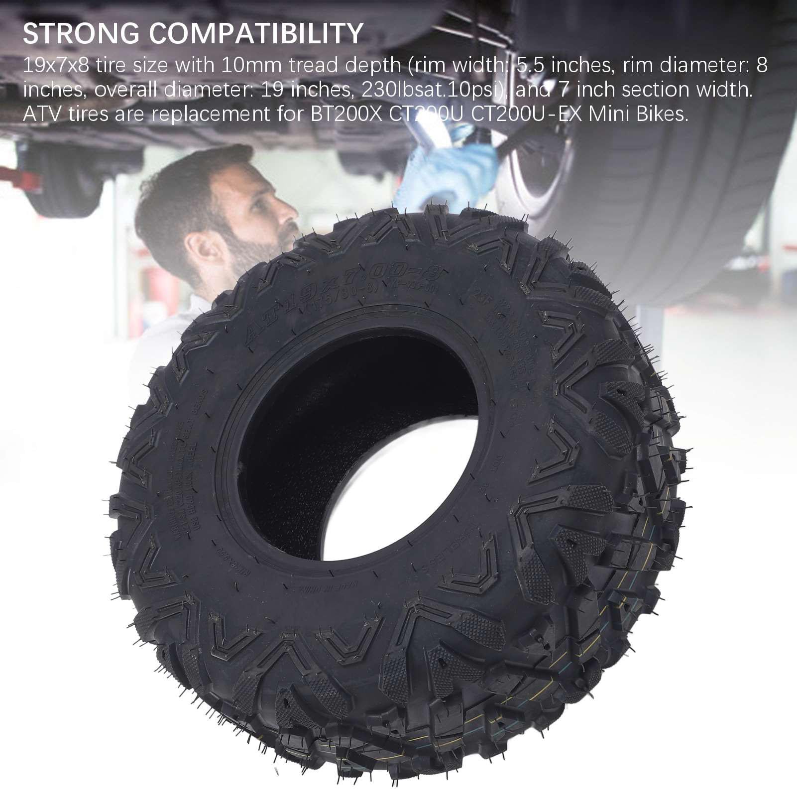 Opony ATV 19x7-8, 6-warstwowa Gumowa Opona Sportowa ATV 19x7x8 Opony Mini Bike Opony UTV Off Road Opony Bezdętkowe Wszystkie Terenowe Opony Błoto Trial Piasek Opony UTV Quad Tire