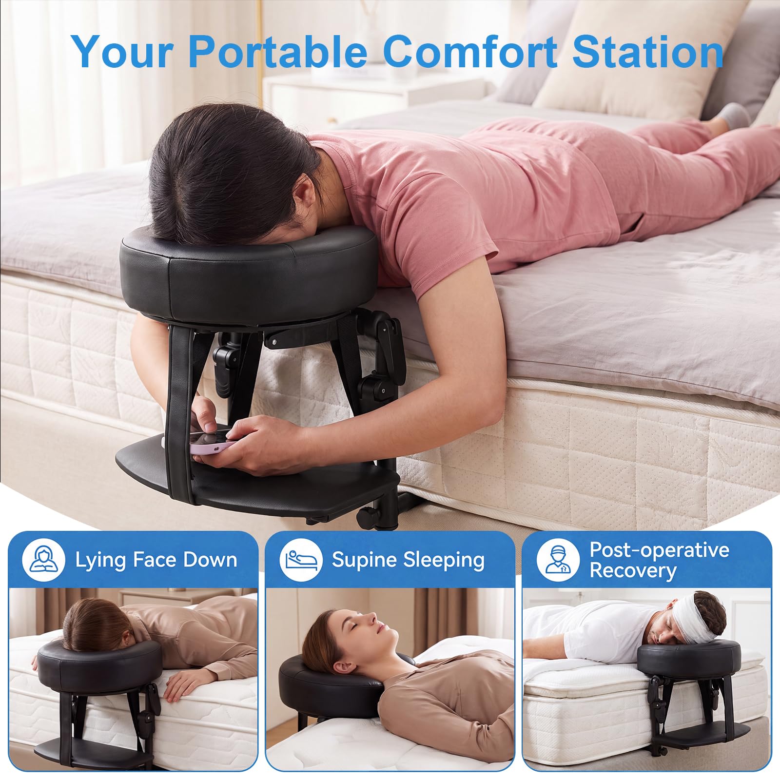 Massage Kopfstütze für Bett, Massagetisch Gesicht Wiege Mit Kissen, Massagekissen Kopf Loch, Massage Headrest for Bed für Matratzenstärke 14–45 cm