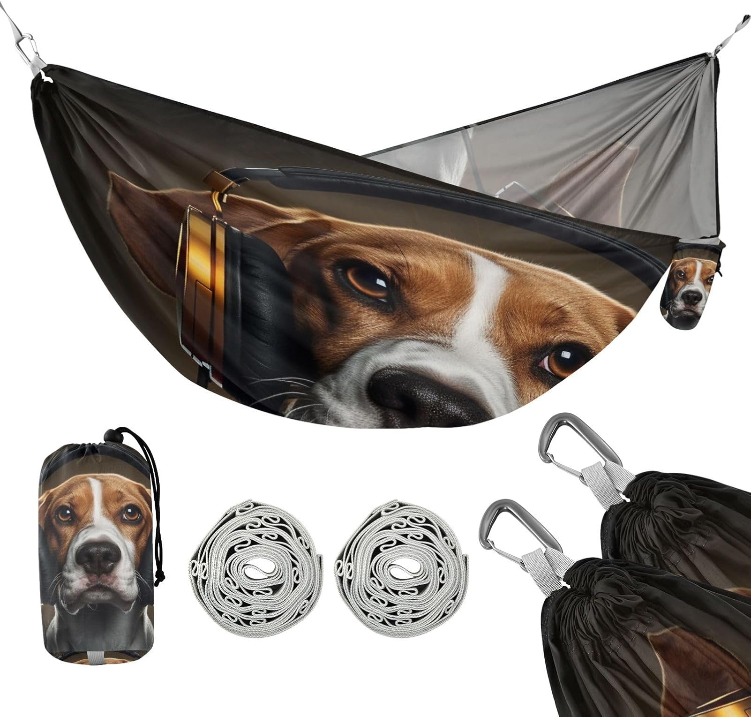 ALAZA Dog Listening Music Camping Hammocks Single or 2 Person 500 lbs Portable Parachute Travel Hammock w/Tree Straps for Hiking Backpacking Indoor Outdoor