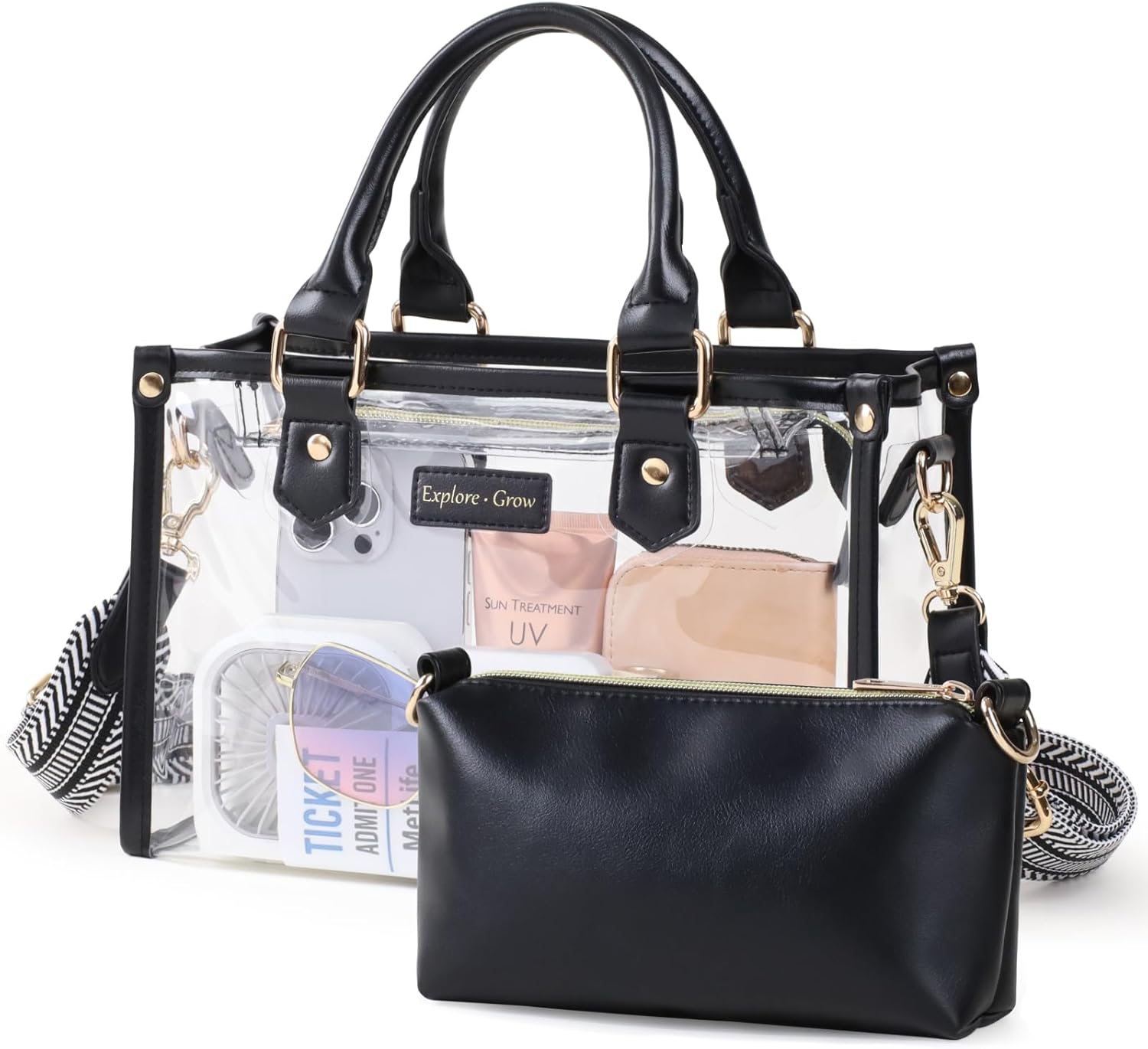 PACKISM Clear Tote Bags for Women - Clear Bag for Stadium Events with Privacy Inner Bag for Sport Events Concerts Festivals