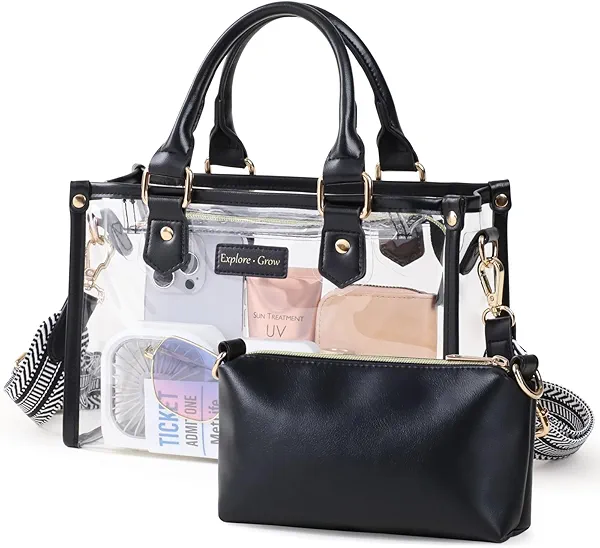PACKISM Clear Tote Bags for Women 11x5x7 - Clear Bag for Stadium Events with Inner Bag, Perfect for Sport Events Concert Work