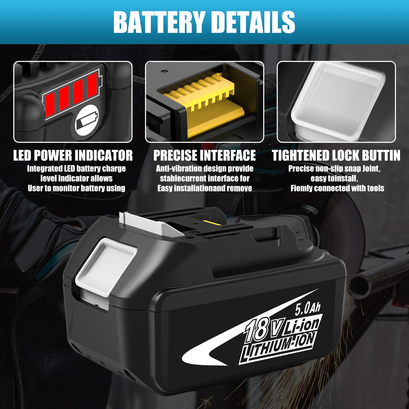 2X Repuesto BL1850B 18V 5,0Ah para Maki-TA Herramientas 18V Compatibles con el Cargador 3A DC18RCT BL1860B BL1840B BL1835B BL1850BB BL1845B BL1860 BL1850 y 194205-3 LXT-400 con Herramienta LED