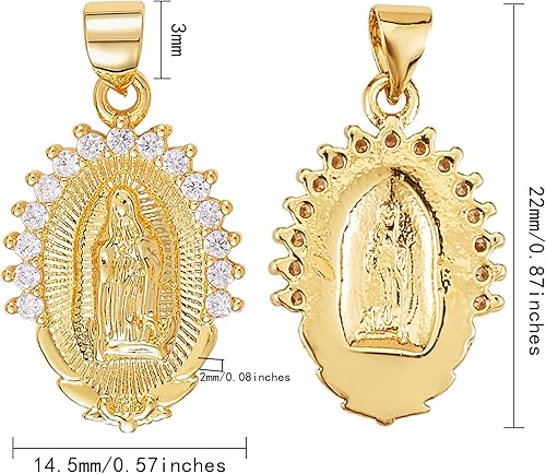 Miniatura 2 de Ornaland 10 dijes ovalados de la Virgen María de 18 quilates, chapados en oro de 18 quilates, colgantes de latón con circonita cúbica para