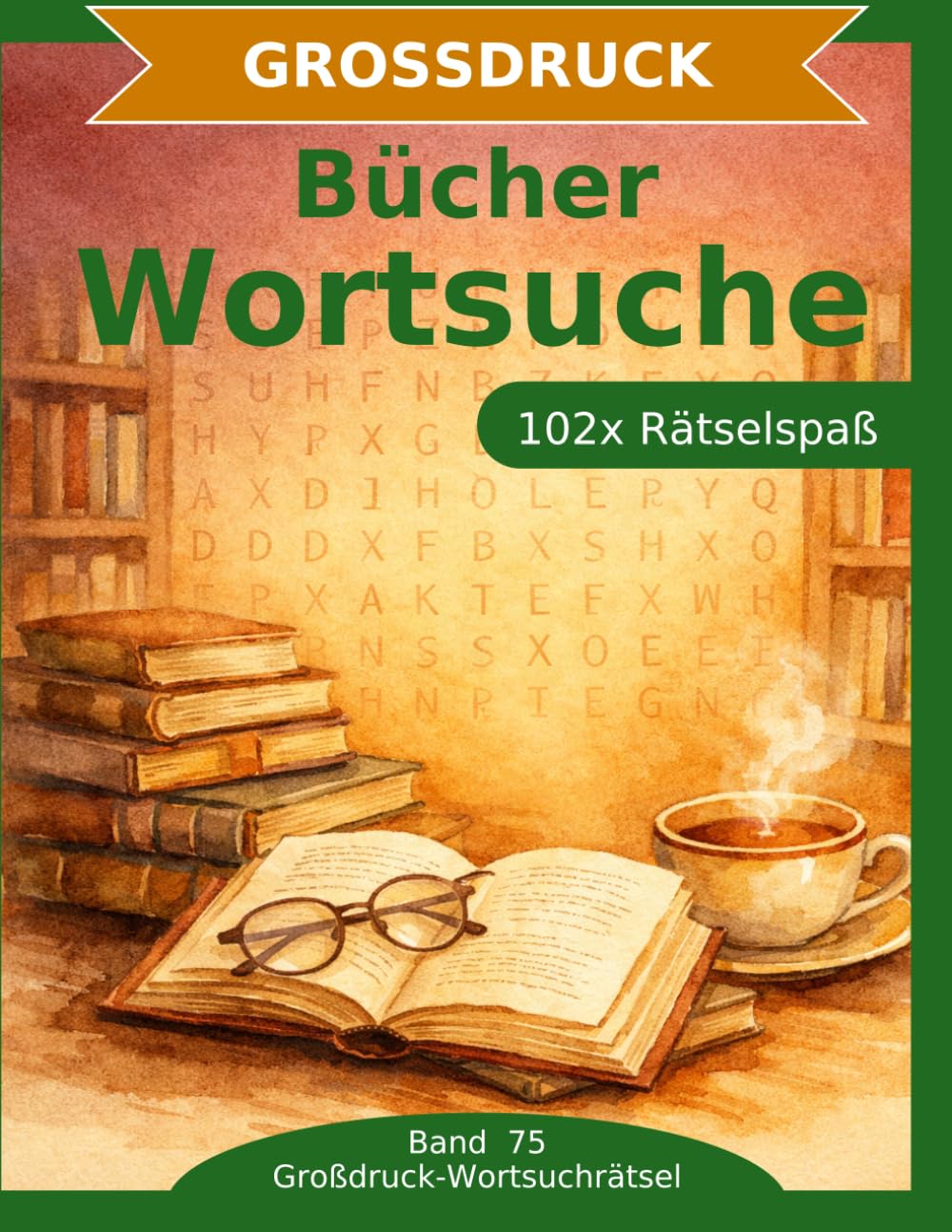 Bücher — Wortsuche in Großdruck: 102 Wortsuchrätsel mit extra großer Schrift | Gehirnjogging Bücher & Literatur | Geschenkidee für Oma & Opa