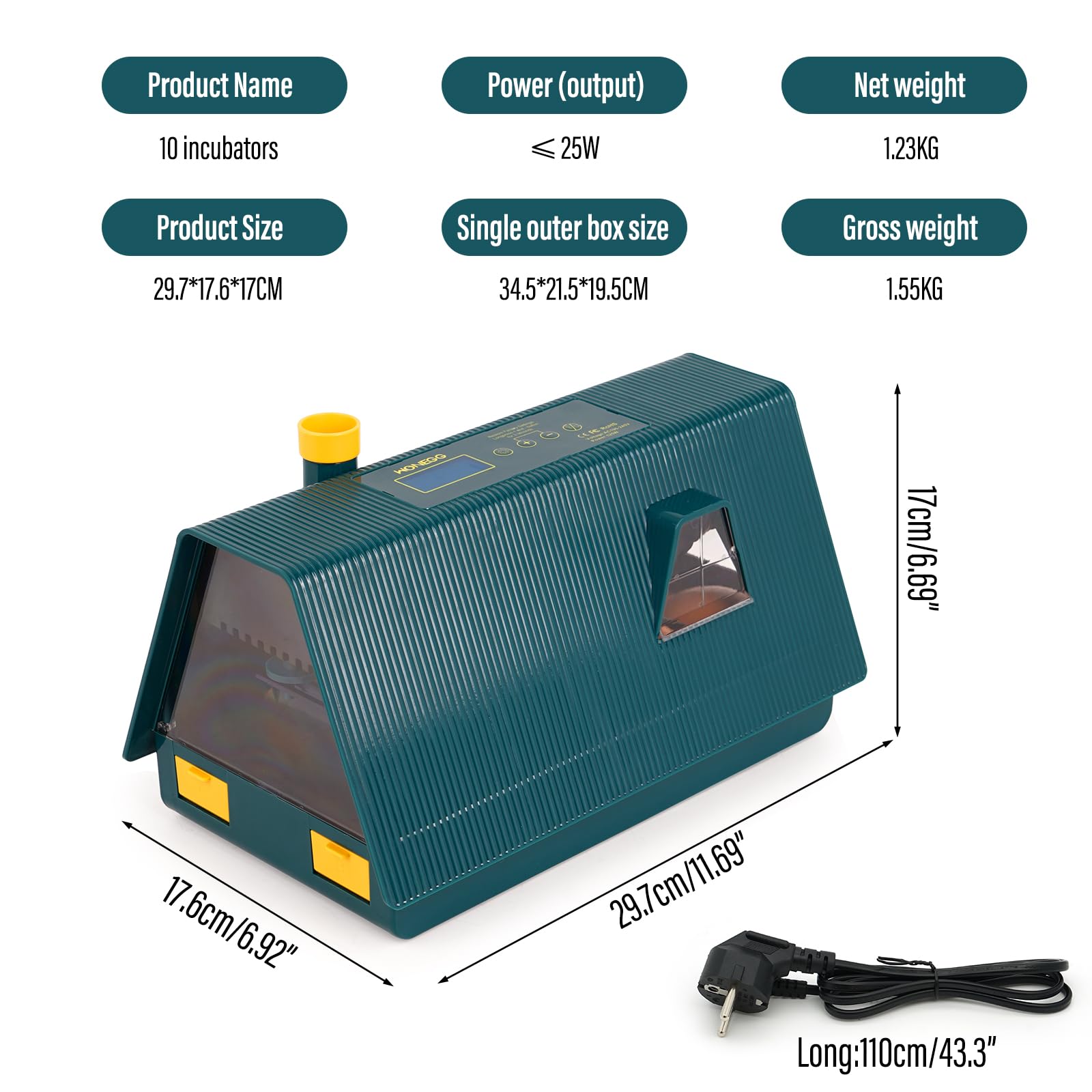 Incubadora Huevos Gallina Automatica, Incubadora Con Volteo AutomáTico de Huevos y Control de Temperatura y Humedad, Incubadora AvíCola con Pantalla LED Para Pollos, Patos, Gansos (10 Huevos)