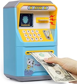 Piggy Bank for Kids, ATM Coin Bank Toys Gifts, Electronic Piggy Banks Money Safe for Kids Toys Ages 3 4 5 6 7 8 9 10 11 12 Year Old Boys Birthday Gifts, Blue